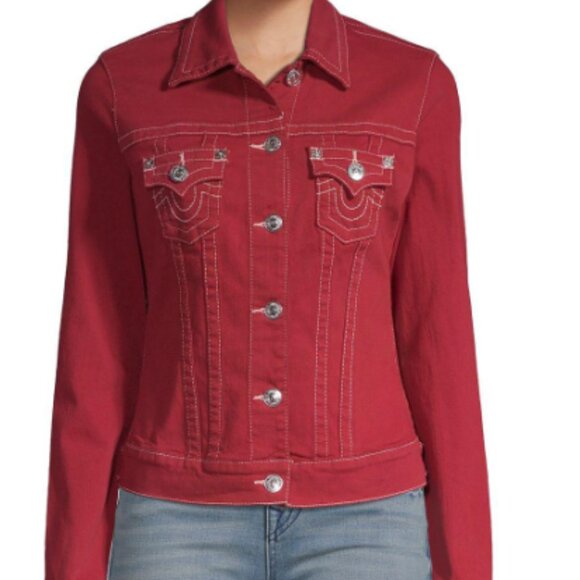 True Religion Cropped Denim Trucker Jacket - L - Picture 1 of 6